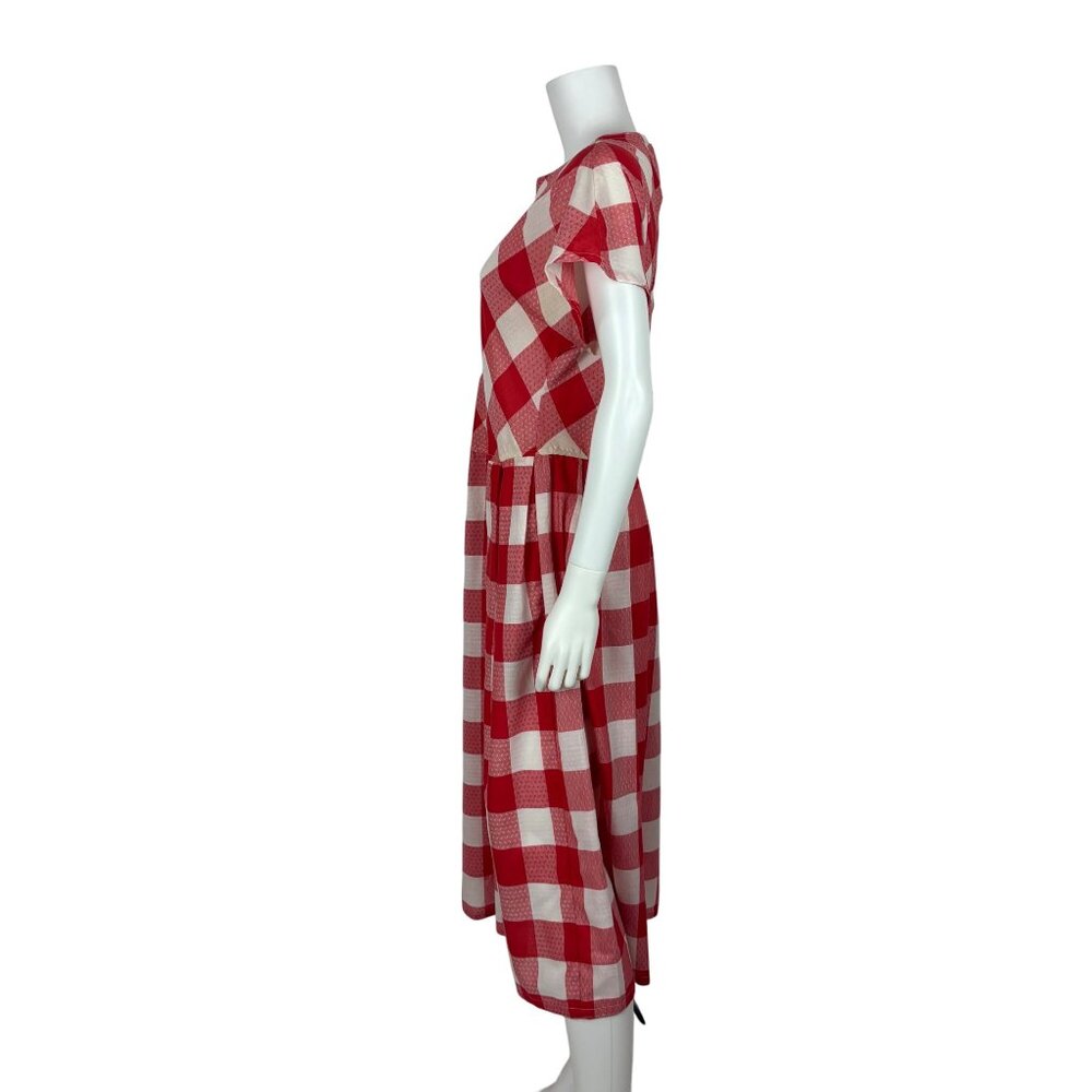 Vintage 80s Checkered Dress Womens Large Red White Picnic Gingham Fit And Flare - Picture 7 of 10